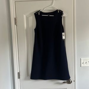 Navy shift dress with zipper accent